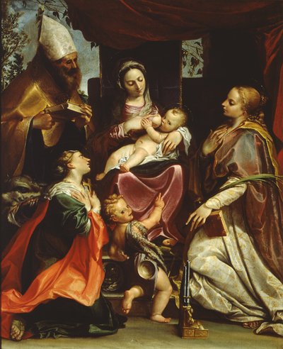 Madonna met kind en heiligen door Agostino Carracci